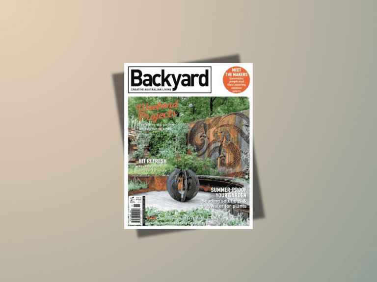 Backyard Creative Australian Living Magazine cover, Issue 13.5 (2015), featuring two Paal Grant landscape projects including a formal coastal garden softened by layered planting.