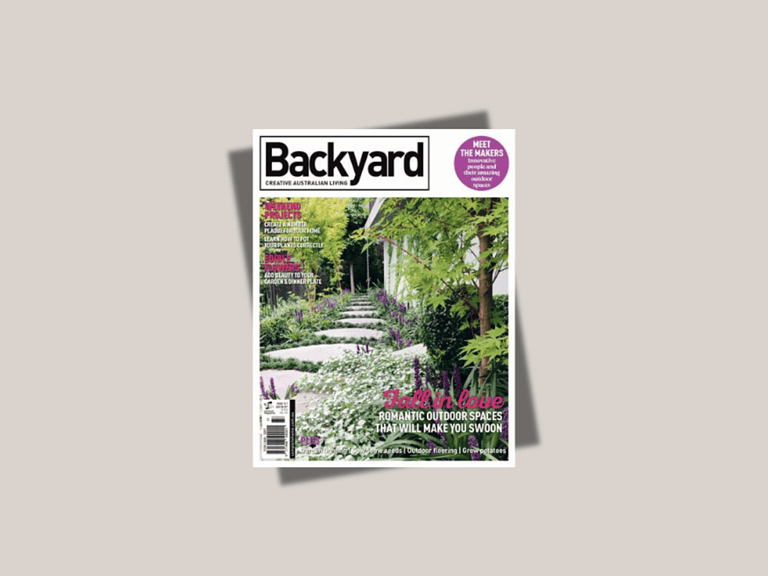 Backyard Creative Australian Living Magazine cover, Edition 15.1 (2017), featuring Paal Grants Mandala – an award-winning show garden built around a sculptural moon gate.
