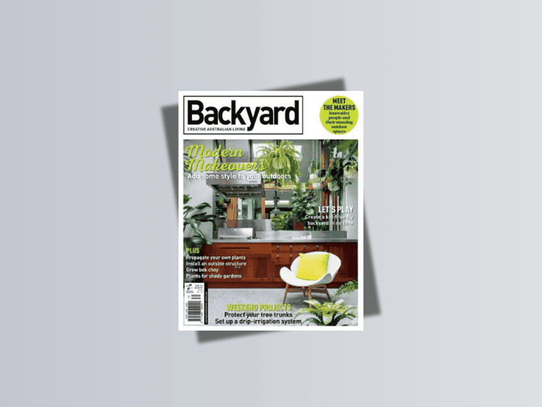 Backyard Creative Australian Living Magazine cover, Issue 13.6 (2016), featuring two Paal Grant projects – The Modular Garden and Malvern East Residence.